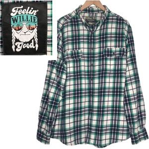 Willie Nelson Cotton Flannel Shirt Button Down Sz XL Shacket Feelin’ Willy Good